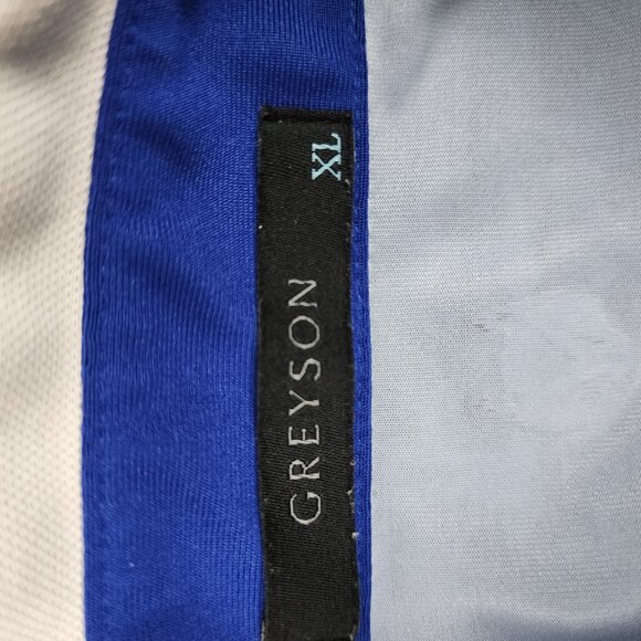 Greyson Shirt Mens XL Blue Geometric Wolf Graphic All Over Print Polo Chest Logo - Picture 3 of 10